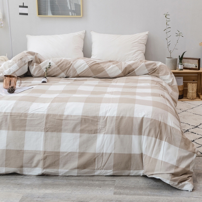 91家纺网 家纺一手货源 找家纺 柠萌家居 全棉色织水洗棉无印良品风纯色格子系列单被套