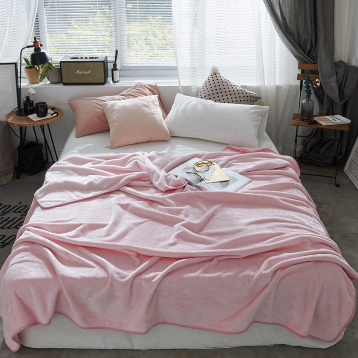 91家纺网 家纺一手货源 找家纺 来菲加厚纯色法莱绒毛毯珊瑚绒毯子素色金貂绒新款粉玉色