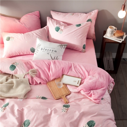 91家纺网 家纺一手货源 找家纺 慕梵2019全棉法莱绒四件套纯棉单被套法兰绒水晶绒棉加绒