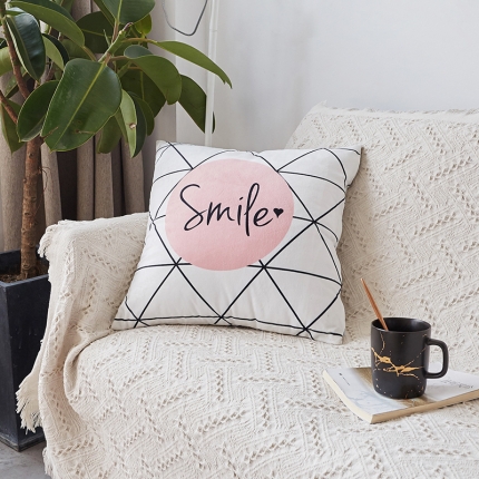 希诺家居ins水晶绒抱枕沙发靠垫白格smile45*45厘米