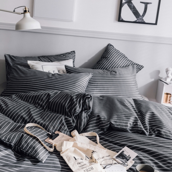 91家纺网 家纺一手货源 找家纺 简宜家居  北欧简约条纹格子纯棉四件套（2017.12总）