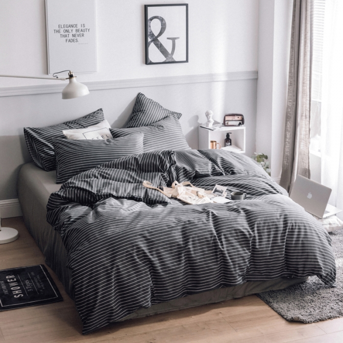 91家纺网 家纺一手货源 找家纺 简宜家居  北欧简约条纹格子纯棉四件套（2017.12总）