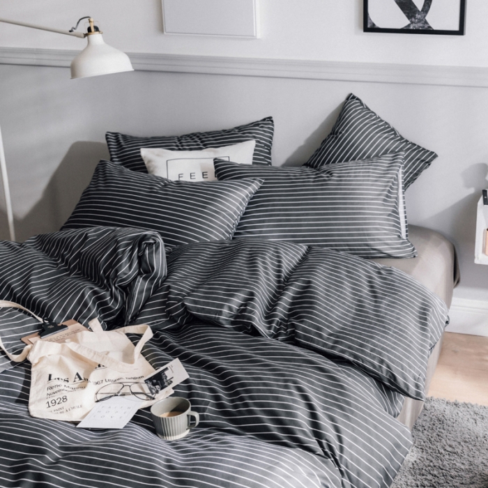 91家纺网 家纺一手货源 找家纺 简宜家居  北欧简约条纹格子纯棉四件套（2017.12总）