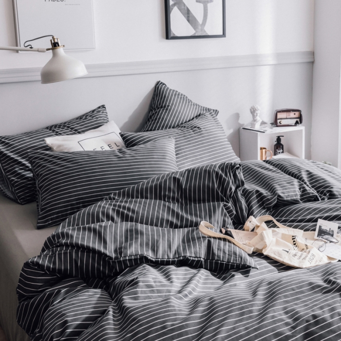 91家纺网 家纺一手货源 找家纺 简宜家居  北欧简约条纹格子纯棉四件套（2017.12总）