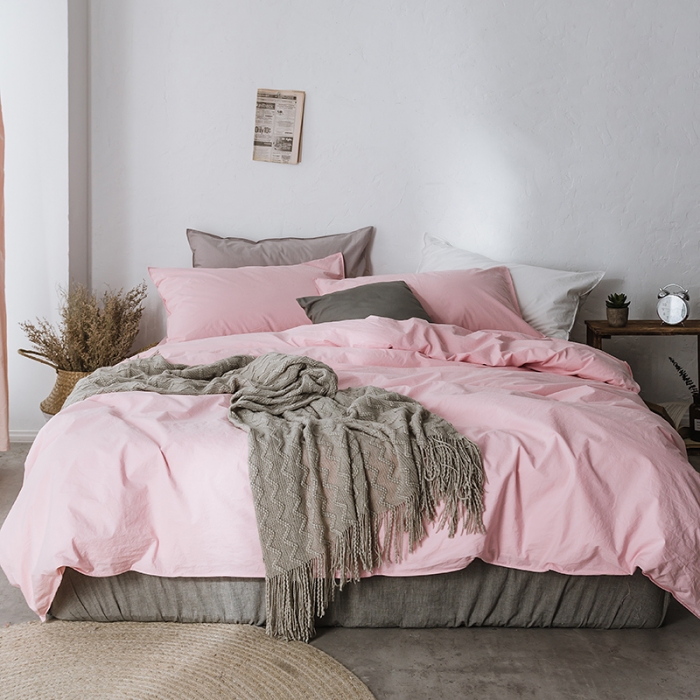 91家纺网 家纺一手货源 找家纺 涞澳家纺（新品）60水洗棉四件套荷粉