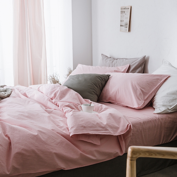 91家纺网 家纺一手货源 找家纺 涞澳家纺（新品）60水洗棉四件套荷粉