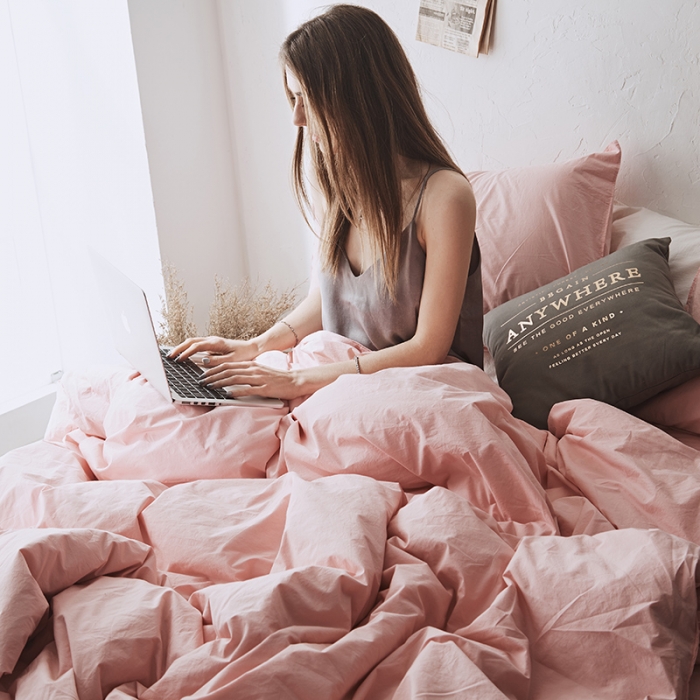 91家纺网 家纺一手货源 找家纺 涞澳家纺（新品）60水洗棉四件套荷粉