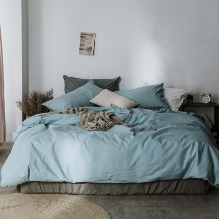 涞澳家纺（新品）60水洗棉四件套浅湖蓝