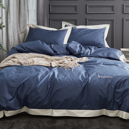 91家纺网 家纺一手货源 找家纺 涞澳家纺（新品）140素色长绒棉四件套蓝