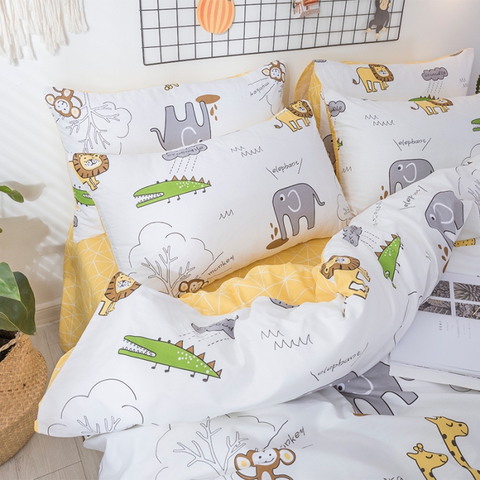 91家纺网 家纺一手货源 找家纺 卡通纯棉可爱儿童小鹿儿被套四件套 全棉三件套床单床笠
