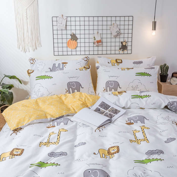 91家纺网 家纺一手货源 找家纺 卡通纯棉可爱儿童小鹿儿被套四件套 全棉三件套床单床笠