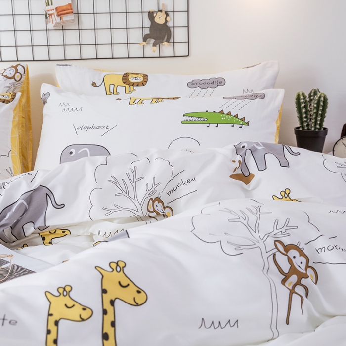 91家纺网 家纺一手货源 找家纺 卡通纯棉可爱儿童小鹿儿被套四件套 全棉三件套床单床笠