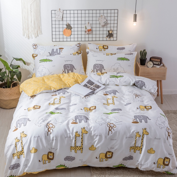 91家纺网 家纺一手货源 找家纺 卡通纯棉可爱儿童小鹿儿被套四件套 全棉三件套床单床笠