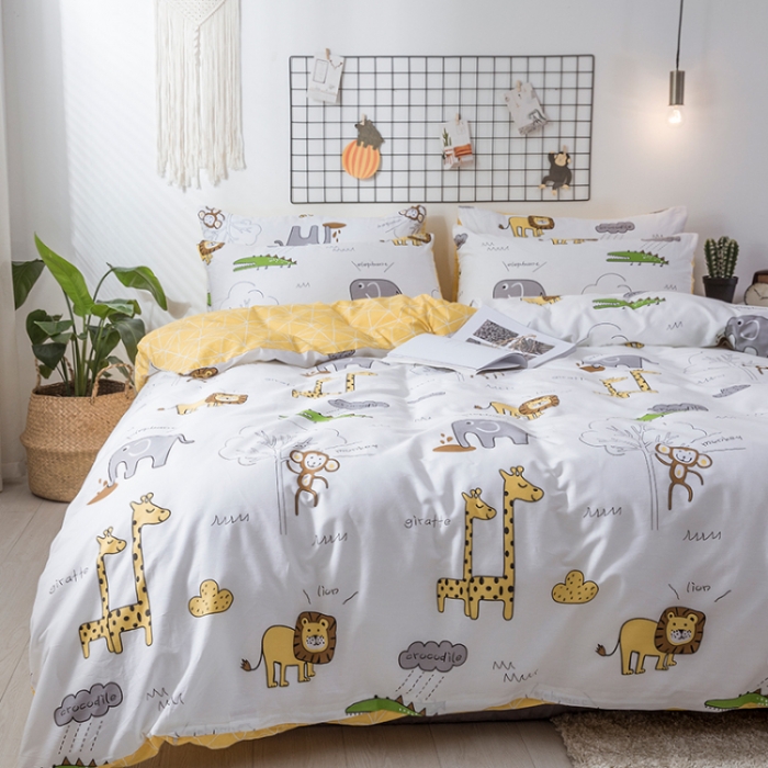 91家纺网 家纺一手货源 找家纺 卡通纯棉可爱儿童小鹿儿被套四件套 全棉三件套床单床笠