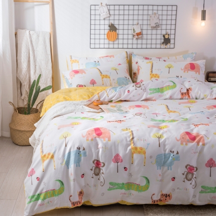91家纺网 家纺一手货源 找家纺 卡通纯棉可爱儿童小鹿儿被套四件套 全棉三件套床单床笠