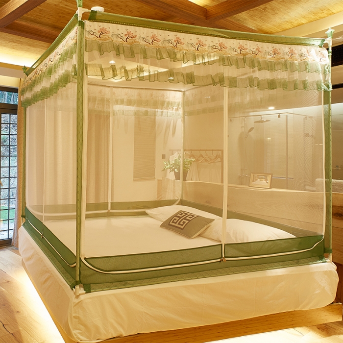 91家纺网 家纺一手货源 找家纺 迪凡保罗 5832 山字型外穿杆拉链坐床式蚊帐 抹茶绿