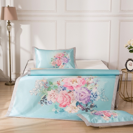 91家纺网 家纺一手货源 找家纺 （总）2024年数码印花欧式宽边冰丝席三件套空调软席双人凉席