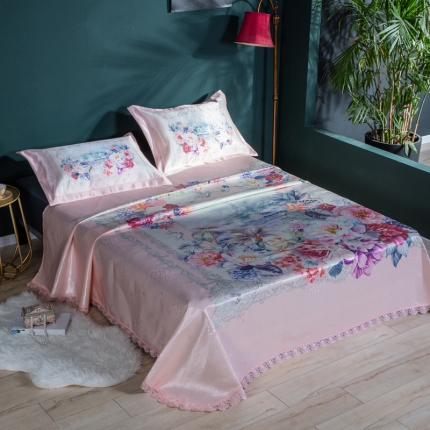 91家纺网 家纺一手货源 找家纺 （总）2024年数码印花600D欧式蕾丝边冰丝席三件套软凉席