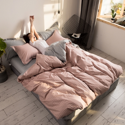 91家纺网 家纺一手货源 找家纺 芃成 2020新款全棉13070四件套 淑女格 豆沙