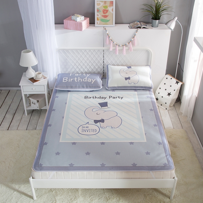 91家纺网 家纺一手货源 找家纺 2024年数码印花卡通冰丝席三件套单双人多规格空调软席夏凉席