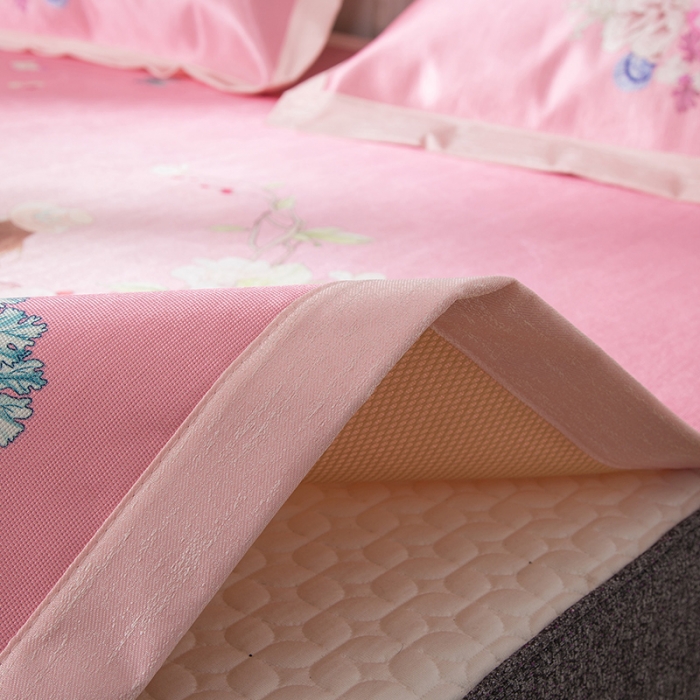 91家纺网 家纺一手货源 找家纺 2024年数码印花欧式宽边冰丝席三件套空调软席双人花卉款凉席