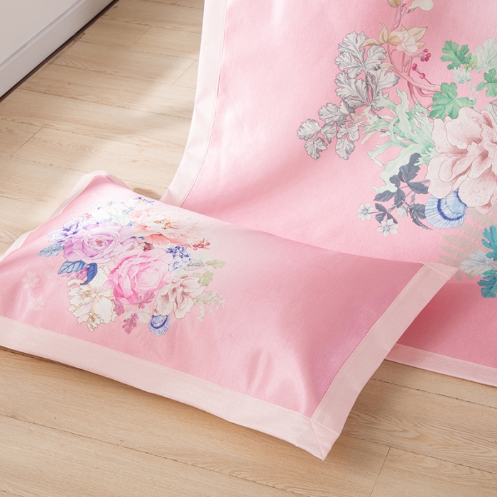 91家纺网 家纺一手货源 找家纺 2024年数码印花欧式宽边冰丝席三件套空调软席双人花卉款凉席