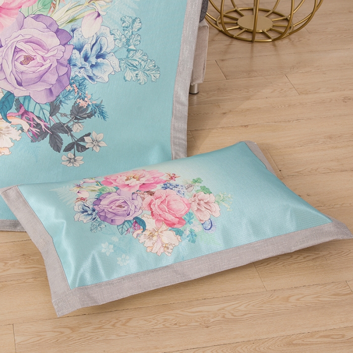 91家纺网 家纺一手货源 找家纺 2024年数码印花欧式宽边冰丝席三件套空调软席双人花卉款凉席