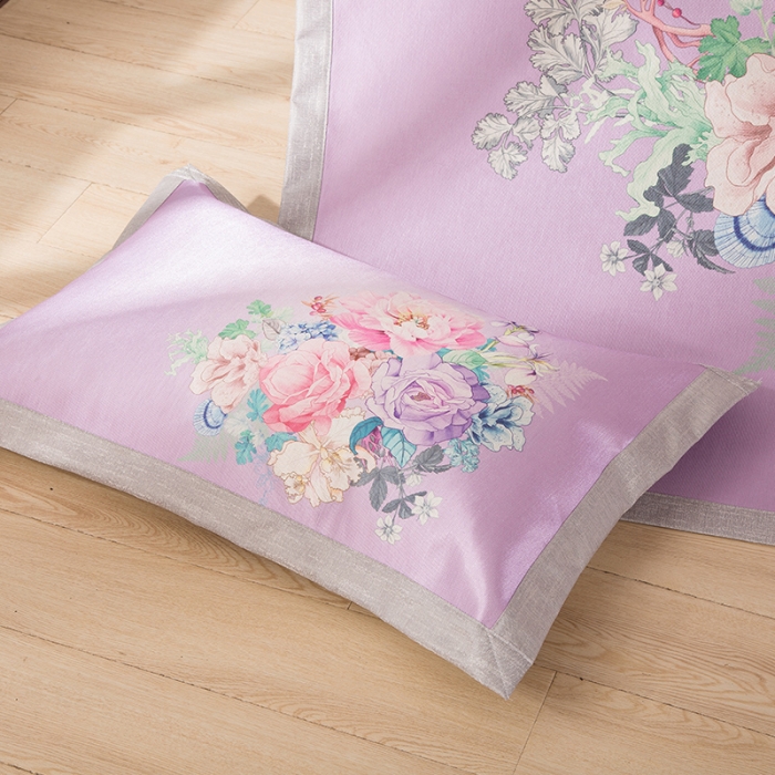 91家纺网 家纺一手货源 找家纺 2024年数码印花欧式宽边冰丝席三件套空调软席双人花卉款凉席