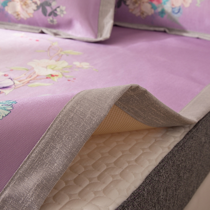 91家纺网 家纺一手货源 找家纺 2024年数码印花欧式宽边冰丝席三件套空调软席双人花卉款凉席