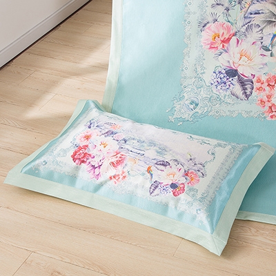 91家纺网 家纺一手货源 找家纺 2024年数码印花欧式宽边冰丝席三件套空调软席双人花卉款凉席