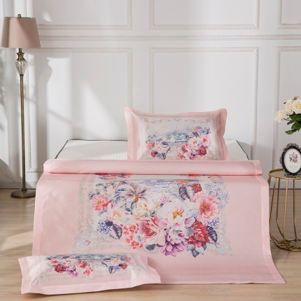 91家纺网 家纺一手货源 找家纺 2024年数码印花欧式宽边冰丝席三件套空调软席双人花卉款凉席