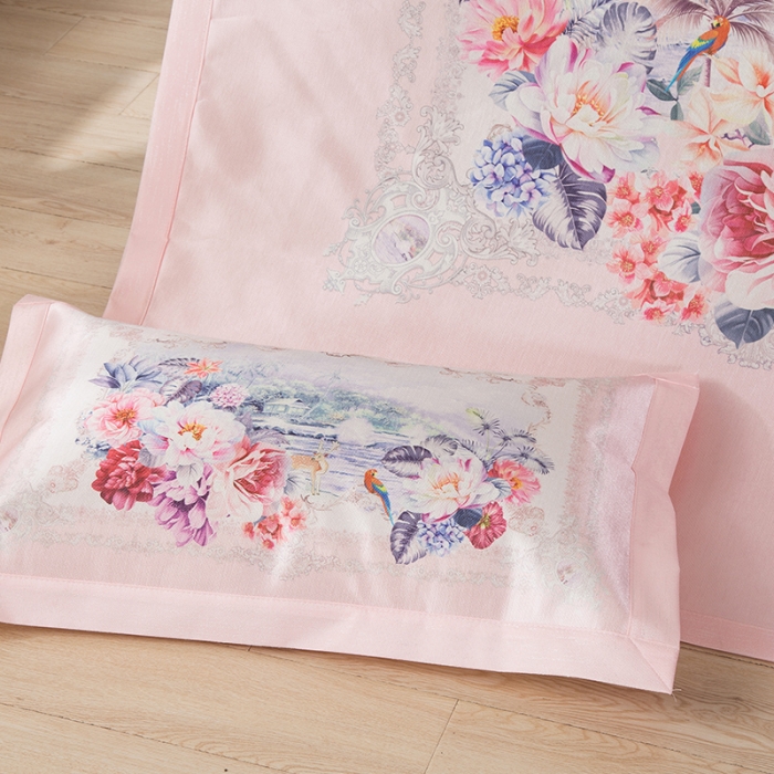 91家纺网 家纺一手货源 找家纺 2024年数码印花欧式宽边冰丝席三件套空调软席双人花卉款凉席