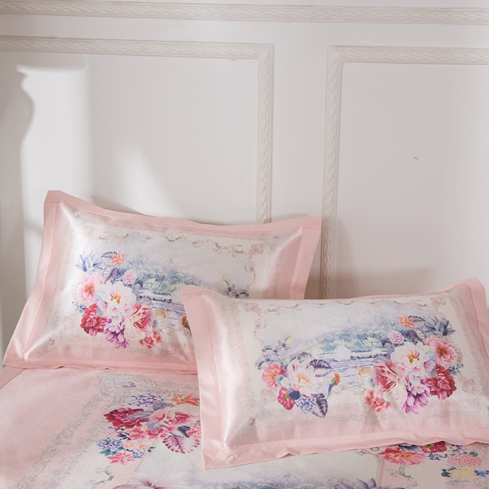 91家纺网 家纺一手货源 找家纺 2024年数码印花欧式宽边冰丝席三件套空调软席双人花卉款凉席