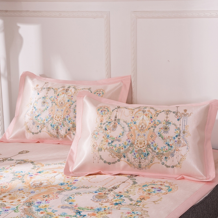 91家纺网 家纺一手货源 找家纺 2024年数码印花欧式宽边冰丝席三件套空调软席双人花卉款凉席