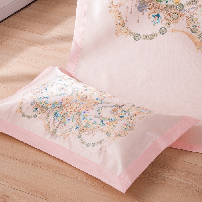 91家纺网 家纺一手货源 找家纺 2024年数码印花欧式宽边冰丝席三件套空调软席双人花卉款凉席