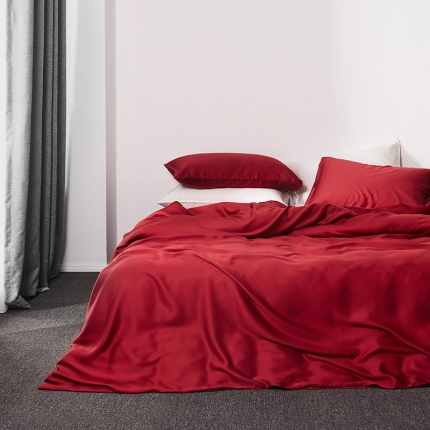 91家纺网 家纺一手货源 找家纺 涞澳家纺 2018新款素色天丝四件套 铁锈红