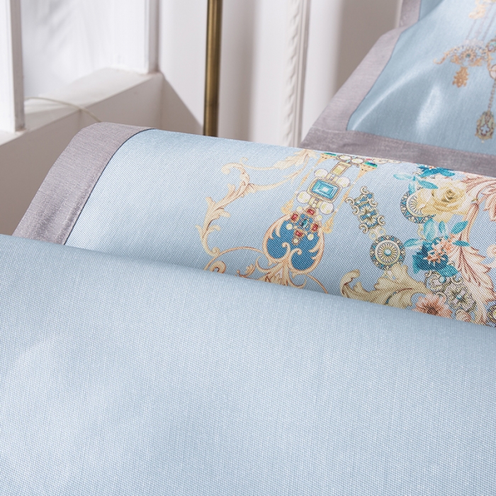 91家纺网 家纺一手货源 找家纺 2024年数码印花欧式宽边冰丝席三件套空调软席双人花卉款凉席