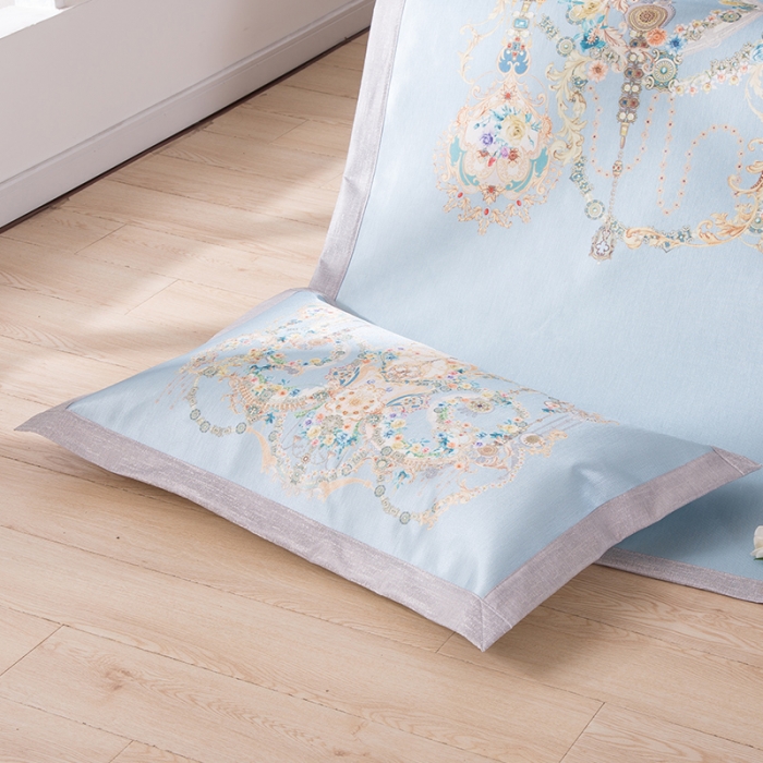 91家纺网 家纺一手货源 找家纺 2024年数码印花欧式宽边冰丝席三件套空调软席双人花卉款凉席