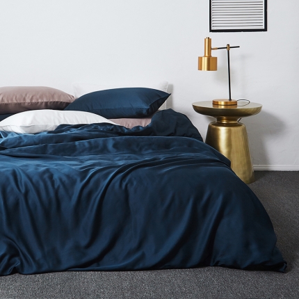 91家纺网 家纺一手货源 找家纺 涞澳家纺 2018新款素色天丝四件套 黛蓝