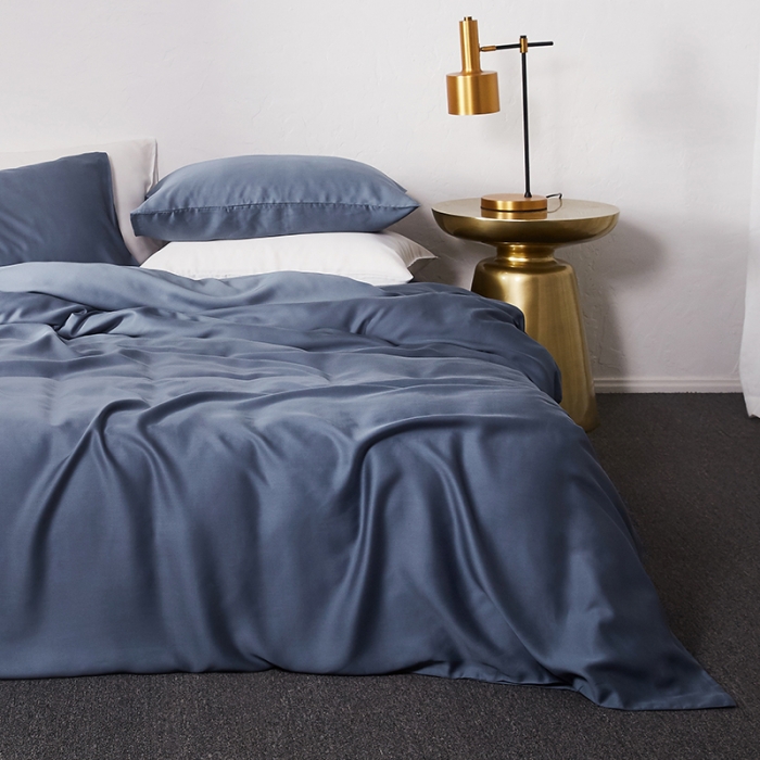 91家纺网 家纺一手货源 找家纺 涞澳家纺 2018新款素色天丝四件套 石青