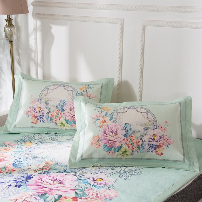 91家纺网 家纺一手货源 找家纺 2024年数码印花欧式宽边冰丝席三件套空调软席双人花卉款凉席