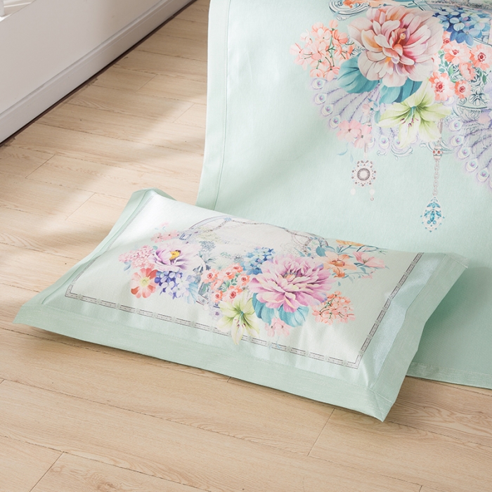 91家纺网 家纺一手货源 找家纺 2024年数码印花欧式宽边冰丝席三件套空调软席双人花卉款凉席