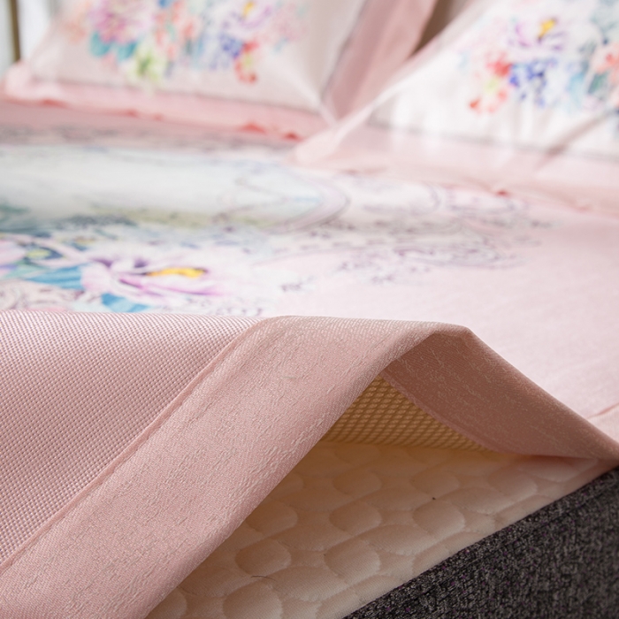 91家纺网 家纺一手货源 找家纺 2024年数码印花欧式宽边冰丝席三件套空调软席双人花卉款凉席