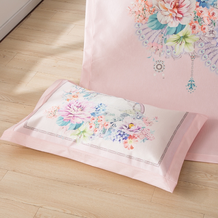 91家纺网 家纺一手货源 找家纺 2024年数码印花欧式宽边冰丝席三件套空调软席双人花卉款凉席