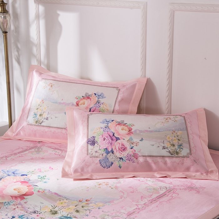 91家纺网 家纺一手货源 找家纺 2024年数码印花欧式宽边冰丝席三件套空调软席双人花卉款凉席