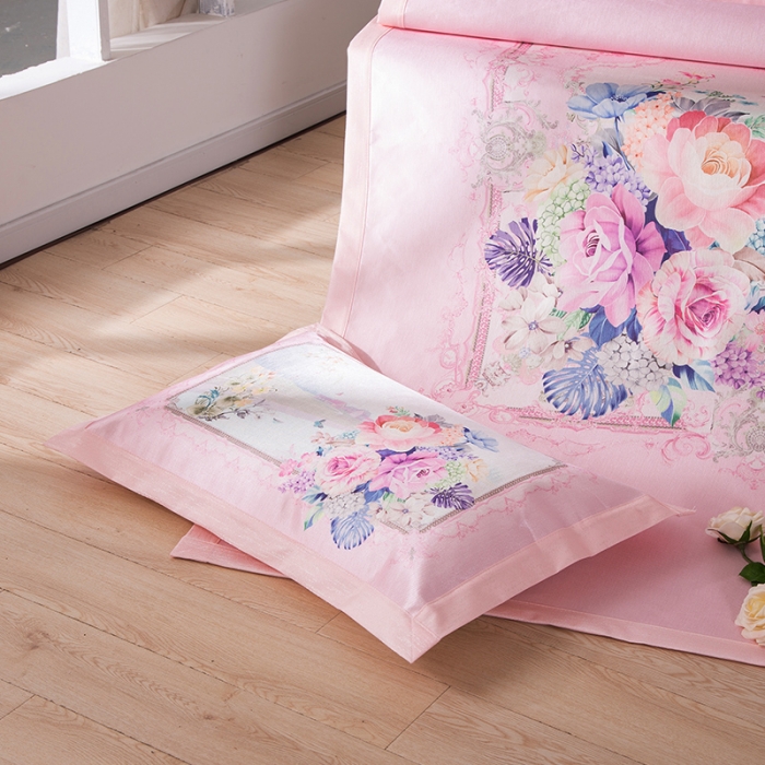 91家纺网 家纺一手货源 找家纺 2024年数码印花欧式宽边冰丝席三件套空调软席双人花卉款凉席