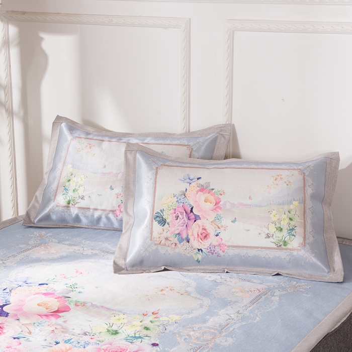 91家纺网 家纺一手货源 找家纺 2024年数码印花欧式宽边冰丝席三件套空调软席双人花卉款凉席