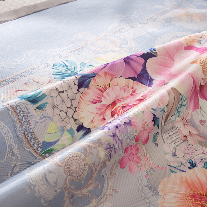 91家纺网 家纺一手货源 找家纺 2024年数码印花欧式宽边冰丝席三件套空调软席双人花卉款凉席