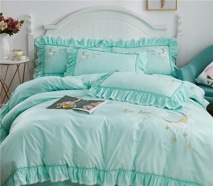 91家纺网 家纺一手货源 找家纺 （总）亲亲公主 2025新款全棉绣花款公主风四件套 星月