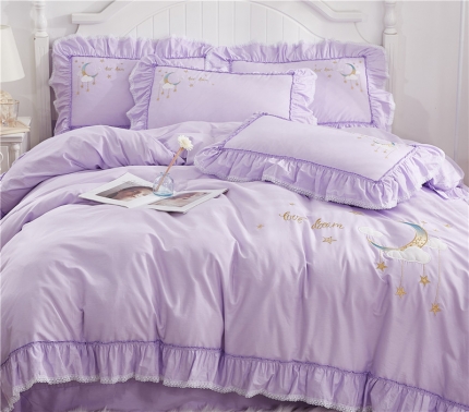 91家纺网 家纺一手货源 找家纺 （总）亲亲公主 新款全棉绣花款公主风床单四件套 星月Love